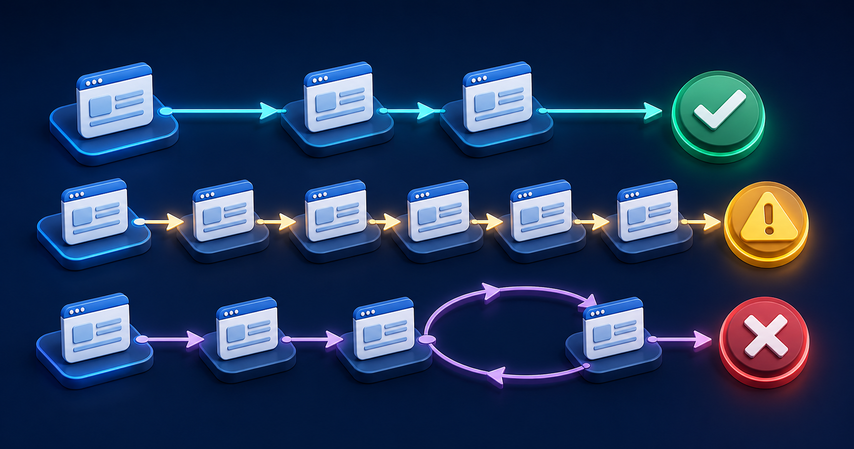 URL path showing clean redirects and a warning for a redirect loop